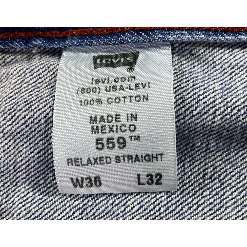 Levis 559 Relaxed Straight Jeans Mens 36x32 Blue Med Wash 100% Cotton Distressed